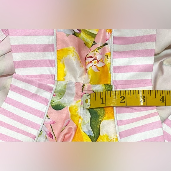 Womens L Pink w/ Yellow Lemon Print Long Sleeve Pajama Shorts Set Preppy Classic - Picture 15 of 16